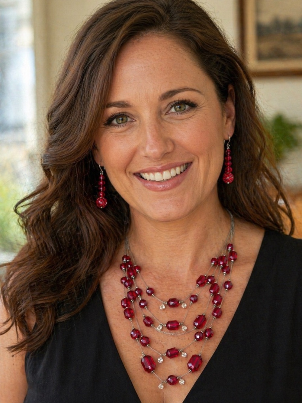 Macy’s Charter Club Red Beaded Multi-Strand Necklace and Earrings, NWT